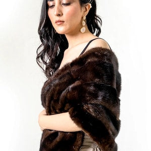 Vintage Real Mink Fur Stole – Luxurious Light Brown Cape Shawl For Women