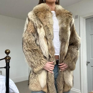 Genuine Fox Fur Collar Shearling Coat - 70s Style