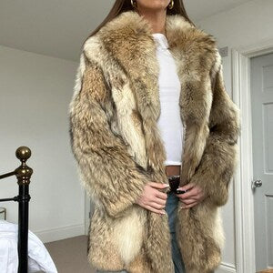 Genuine Fox Fur Collar Shearling Coat - 70s Style