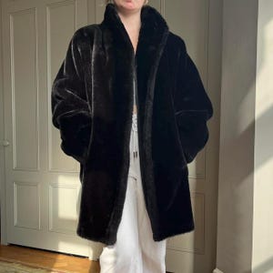 Black Faux Mink Fur Coat: 70s Style Vegan Outwear