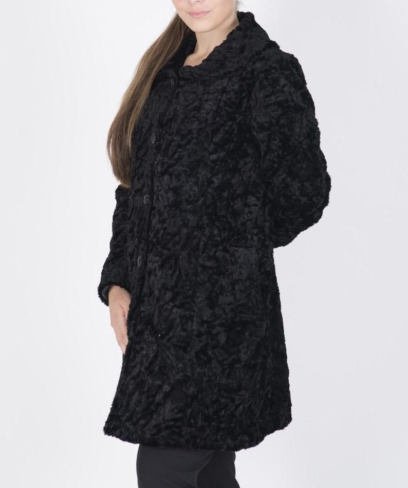 Black Astrakhan Coat: Women's Handmade Persian Lamb Fur Overcoat