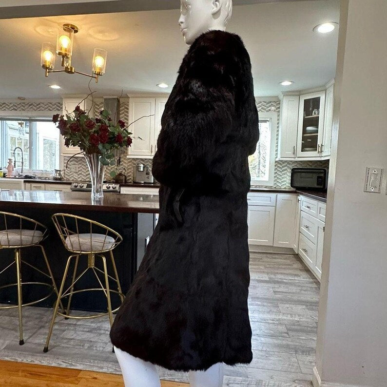 Black Faux Fur Long Coat: Elegant Mink Style