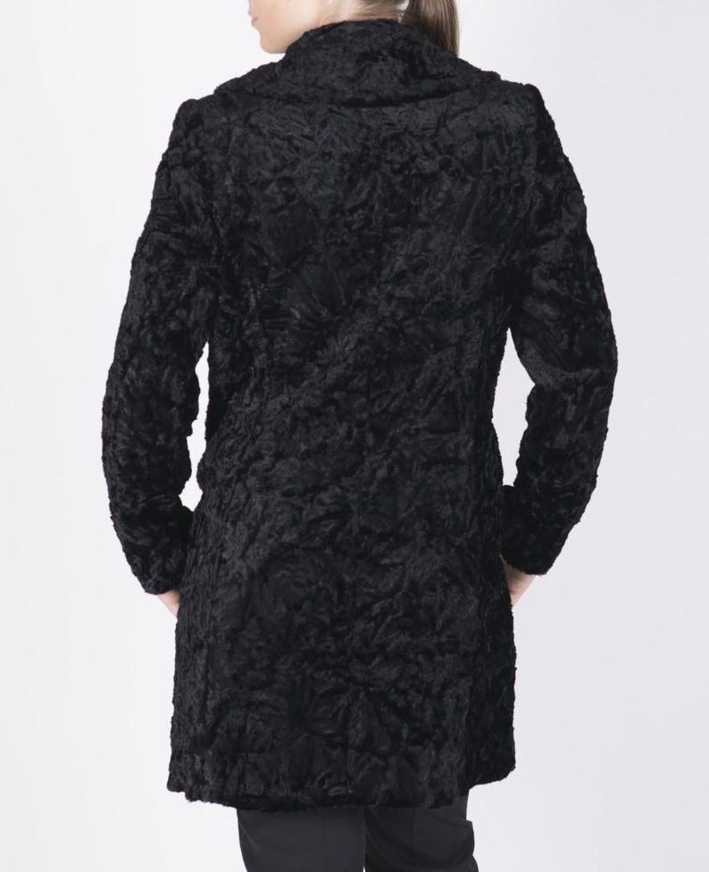 Black Astrakhan Coat: Women's Handmade Persian Lamb Fur Overcoat