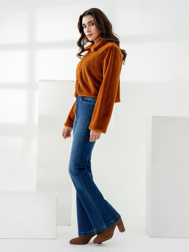 Brown Faux Mink Fur Cropped Jacket: Elegant Women's Coat