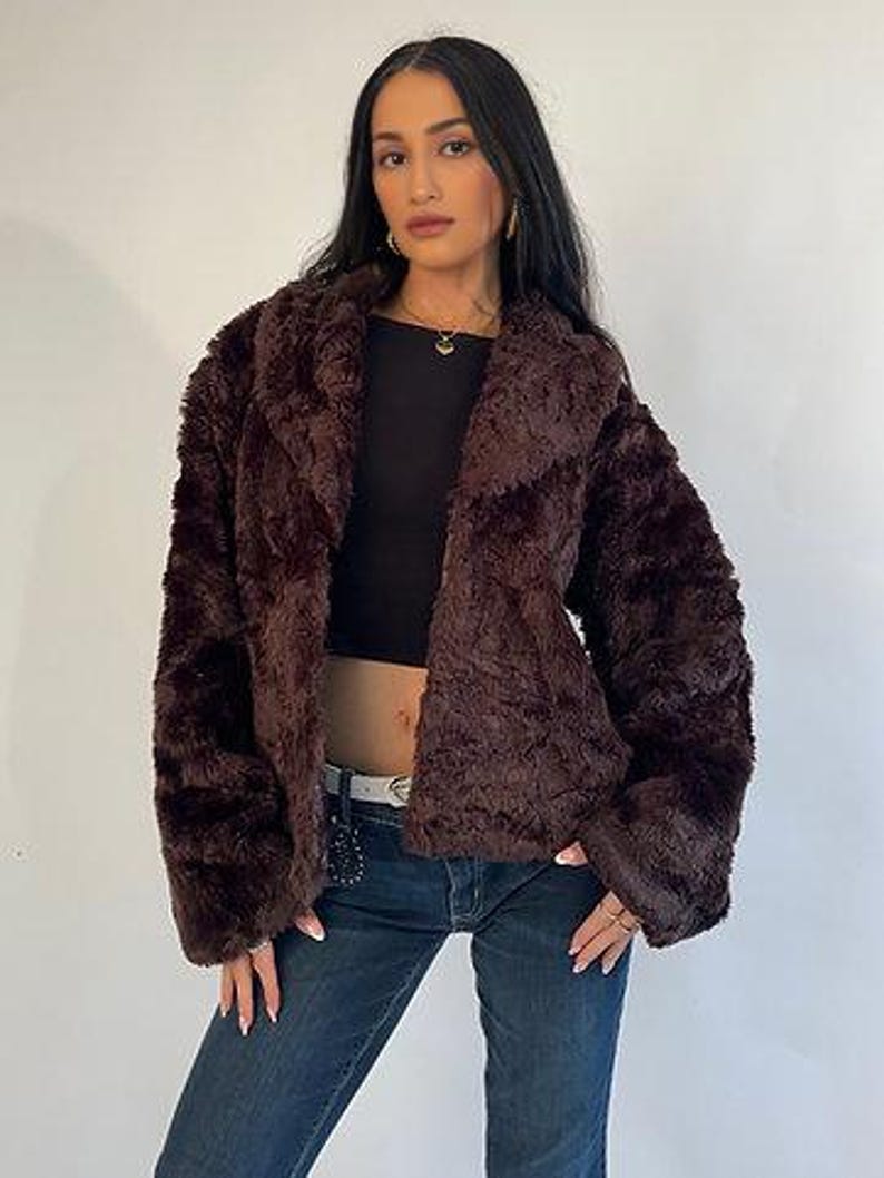 Dark Brown Faux Fur Coat: Vegan Winter Jacket