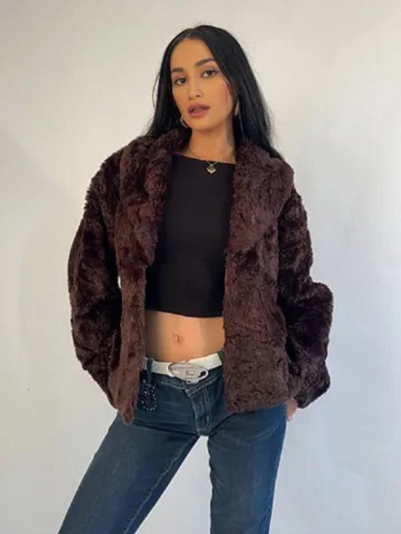 Dark Brown Faux Fur Coat: Vegan Winter Jacket