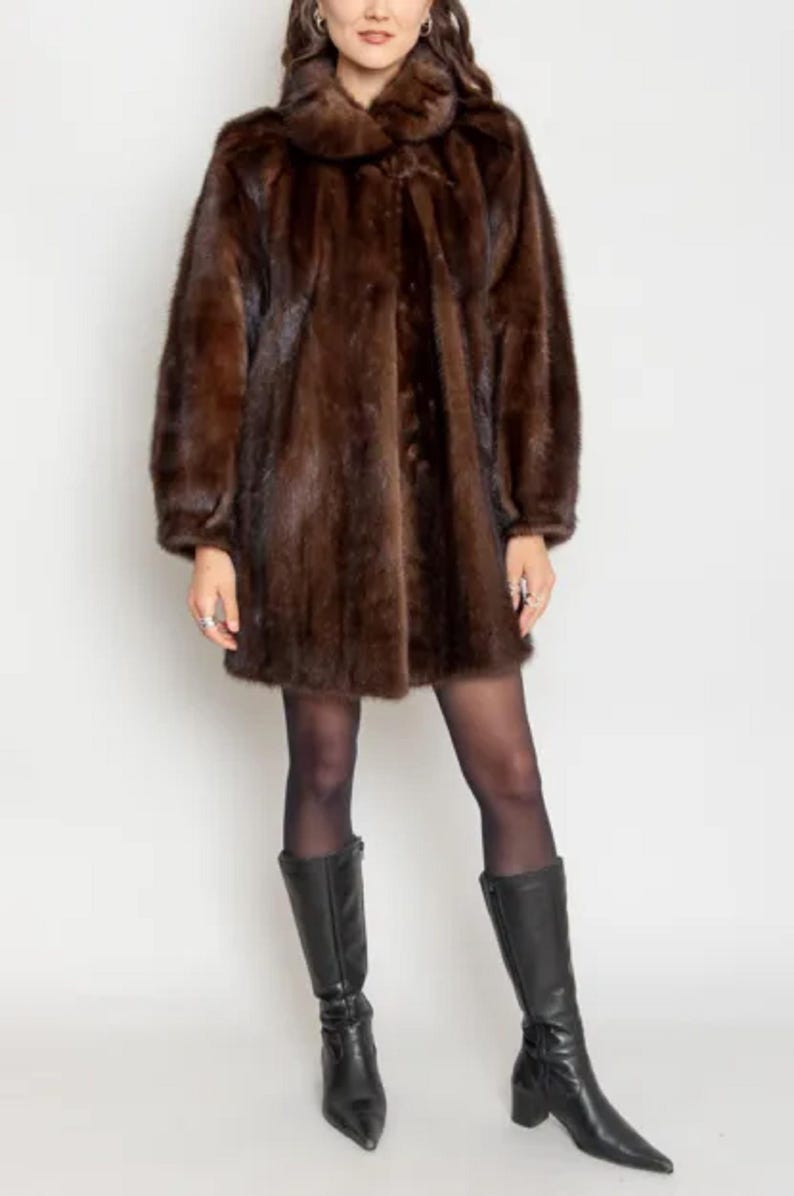 Genuine Dark Brown Mink Fur Coat - Mid Length Luxury Winter Outerwear
