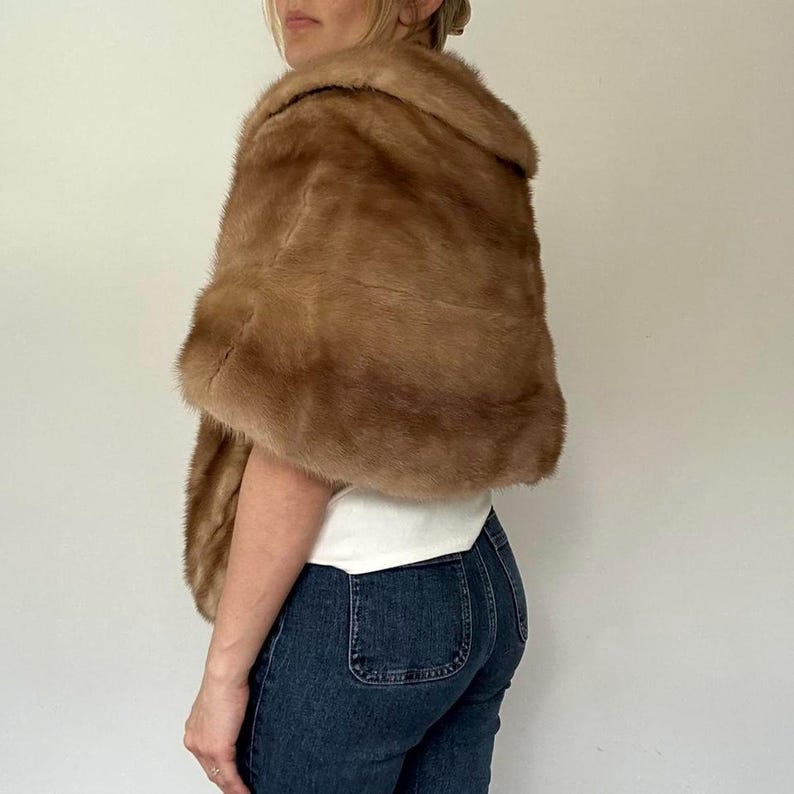 Vintage Real Mink Fur Stole – Luxurious Light Brown Cape Shawl For Women