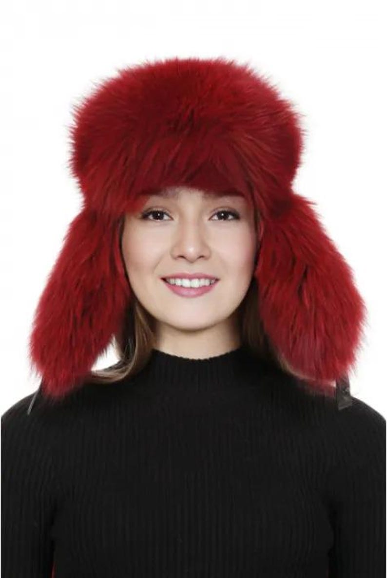 Genuine Red Fox Fur Russian Ushanka Hat – Women's Luxury Winter Headwear – Real Fox Fur Trapper Hat