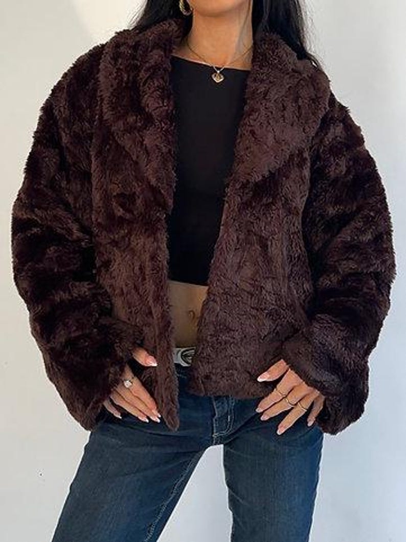 Dark Brown Faux Fur Coat: Vegan Winter Jacket