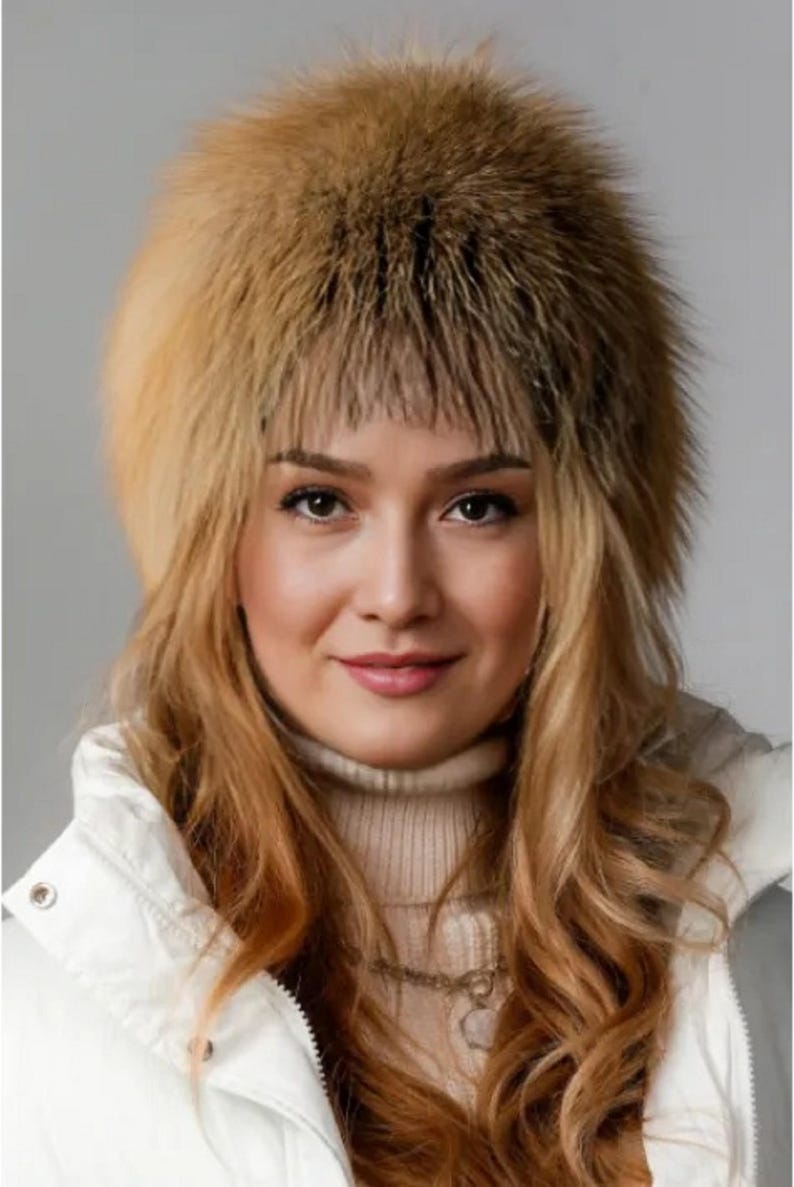 Luxurious Women’s Real Fox Fur Hat – Natural Golden Brown Russian Cossack Style Winter Hat | Genuine Fur Ushanka for Cold Weather Elegance
