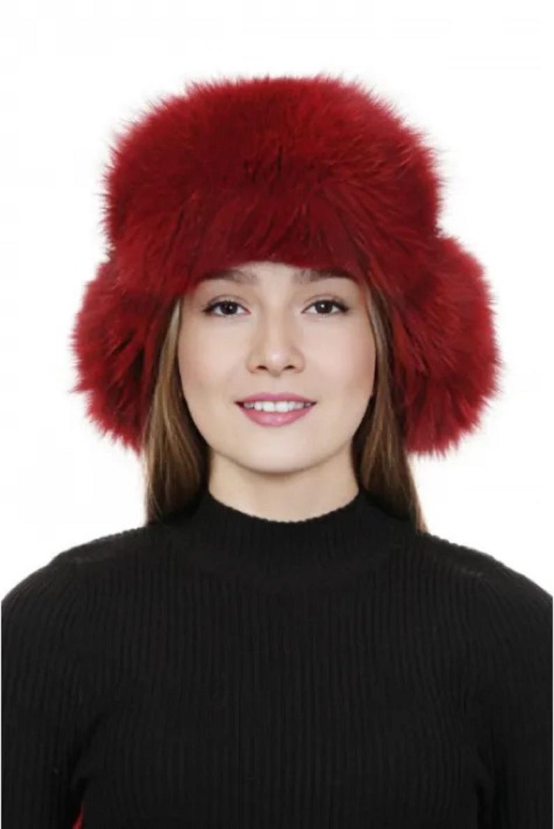 Genuine Red Fox Fur Russian Ushanka Hat – Women's Luxury Winter Headwear – Real Fox Fur Trapper Hat