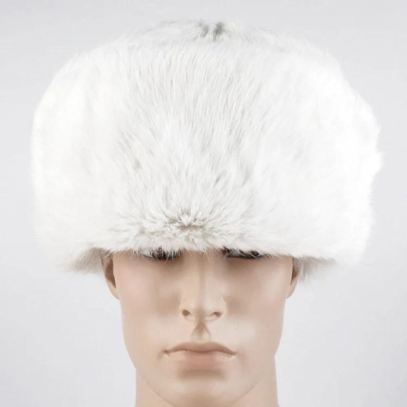 Luxurious White Rabbit Fur Hat – Authentic Russian Ushanka Style | Natural Fur Winter Trapper Hat for Men & Women