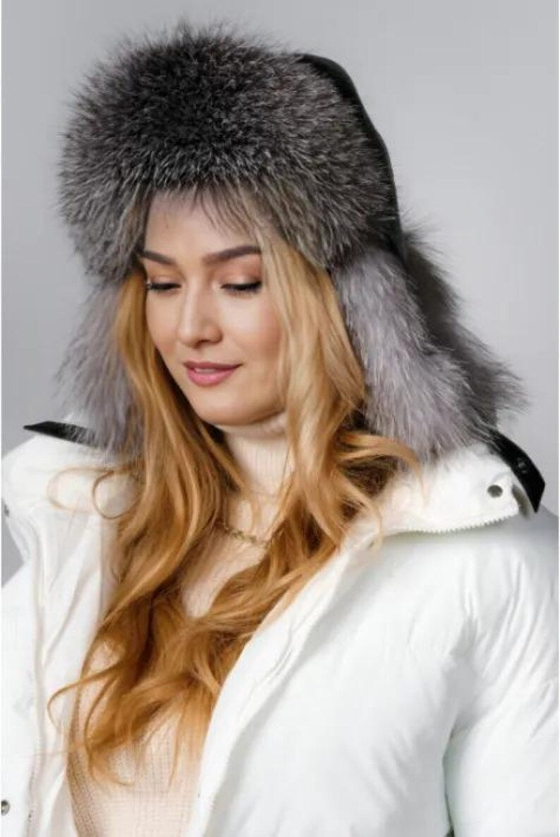 Real Silver Fox Fur Ushanka: Women's Winter Trapper Hat