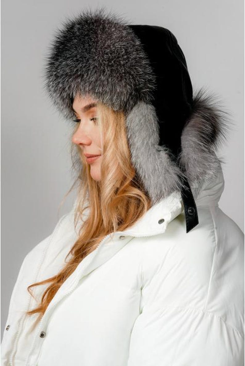 Real Silver Fox Fur Ushanka: Women's Winter Trapper Hat