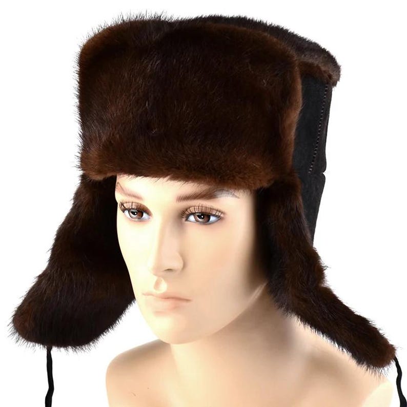 Men’s Real Mink Fur Hat – Russian Ushanka Style – Luxurious & Warm Women Fur Hat