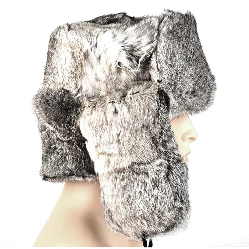 Real Rabbit Fur Trapper Hat – Genuine Fur Winter Hat with Ear Flaps for Men & Women – Warm Russian Ushanka Hat – Cold Weather Gear