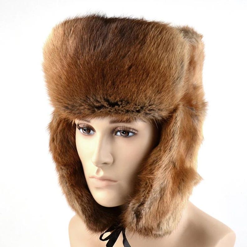 Genuine Muskrat Fur Trapper Hat – New Men’s Russian Ushanka with Real Fur & Ear Flaps – Luxury Winter Hat for Extreme Cold