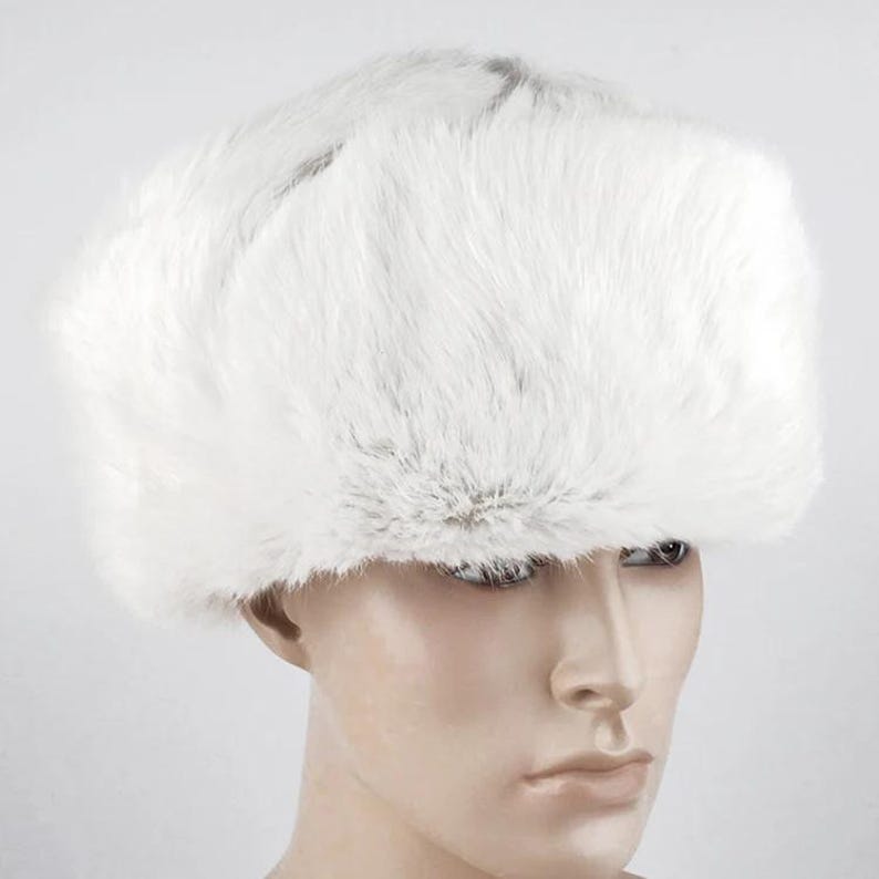 Luxurious White Rabbit Fur Hat – Authentic Russian Ushanka Style | Natural Fur Winter Trapper Hat for Men & Women