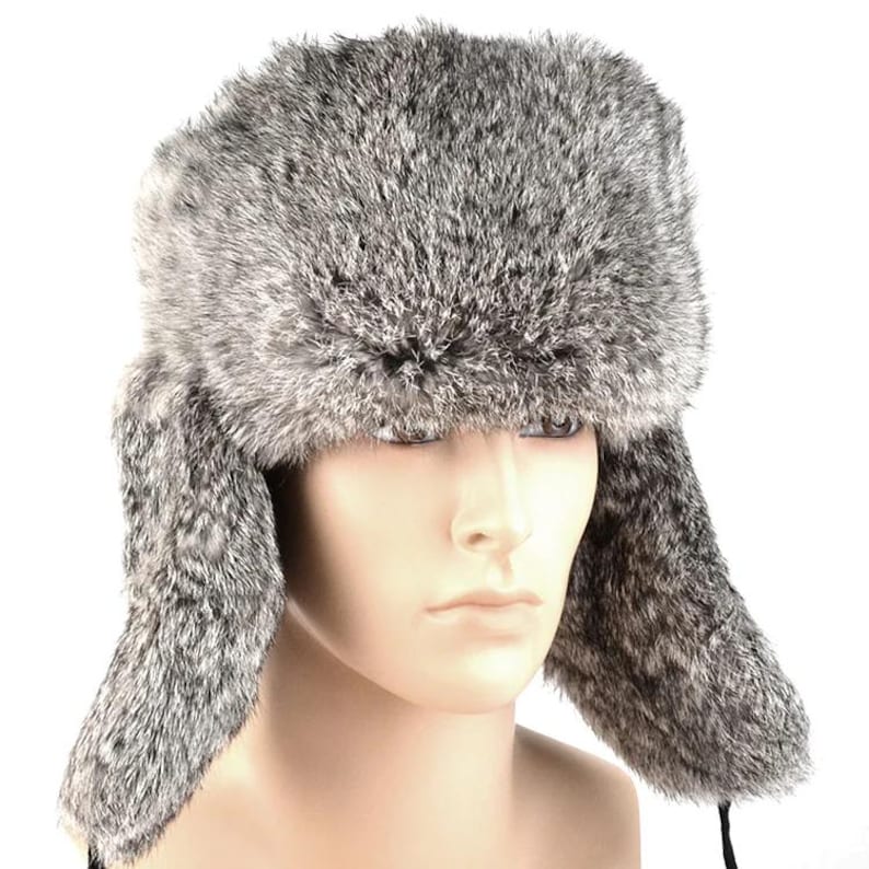 Real Rabbit Fur Trapper Hat – Genuine Fur Winter Hat with Ear Flaps for Men & Women – Warm Russian Ushanka Hat – Cold Weather Gear