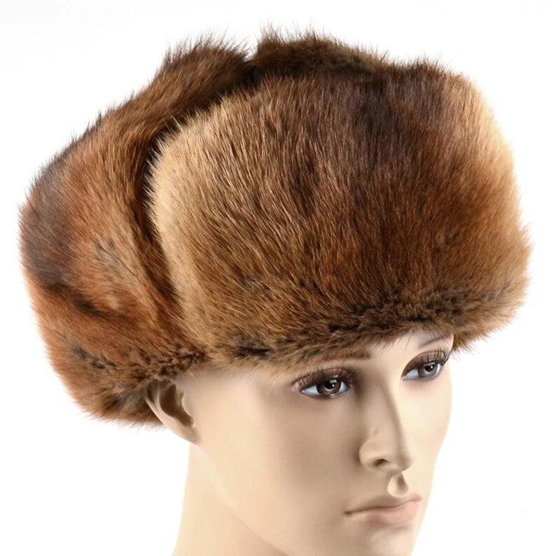 Genuine Muskrat Fur Trapper Hat – New Men’s Russian Ushanka with Real Fur & Ear Flaps – Luxury Winter Hat for Extreme Cold