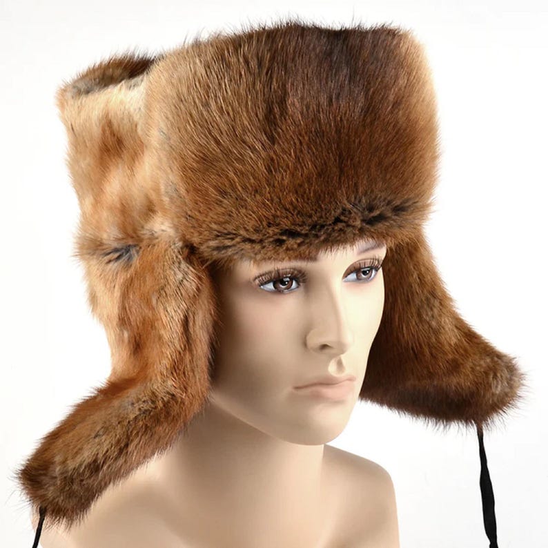 Genuine Muskrat Fur Trapper Hat – New Men’s Russian Ushanka with Real Fur & Ear Flaps – Luxury Winter Hat for Extreme Cold
