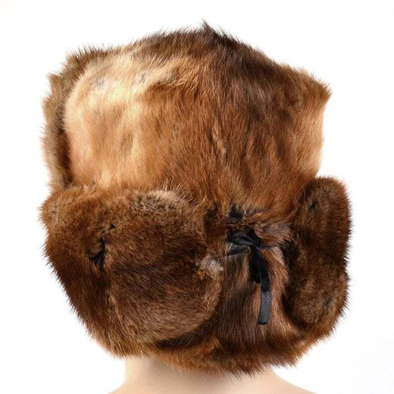Genuine Muskrat Fur Trapper Hat – New Men’s Russian Ushanka with Real Fur & Ear Flaps – Luxury Winter Hat for Extreme Cold