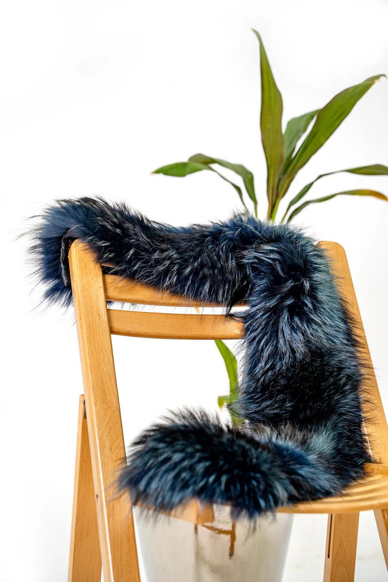 Blue & Black Fox Fur Stole: Vintage-Inspired Real Fur Wrap