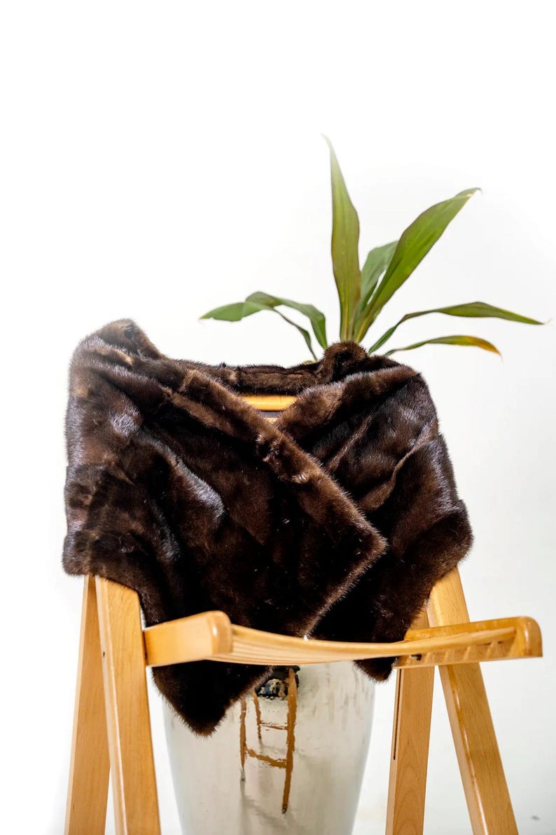 Vintage Real Mink Fur Stole – Luxurious Light Brown Cape Shawl For Women