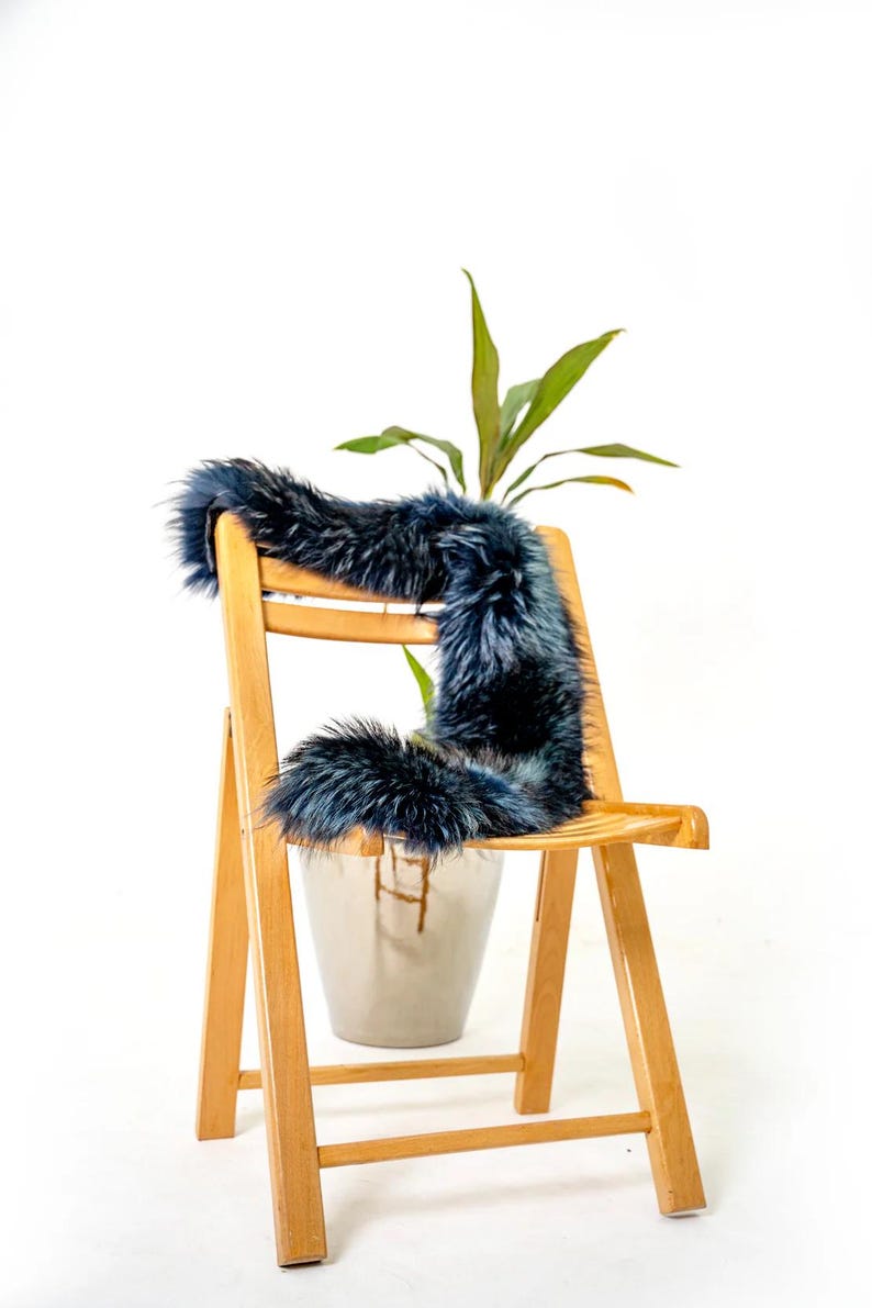 Blue & Black Fox Fur Stole: Vintage-Inspired Real Fur Wrap