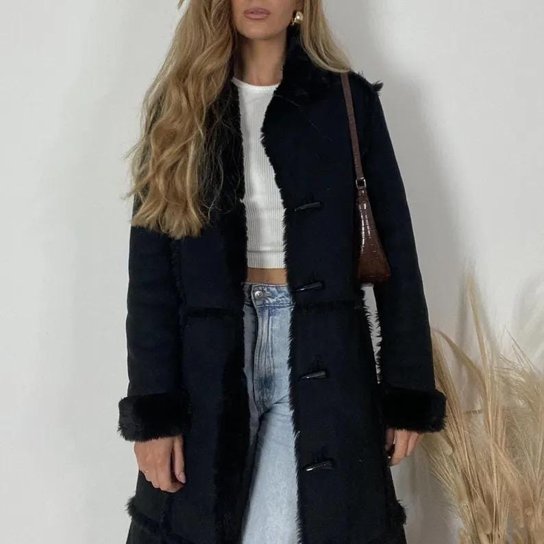 Vintage 70s Shearling Penny Lane Coat: Genuine Suede Leather, Boho Afghan Style