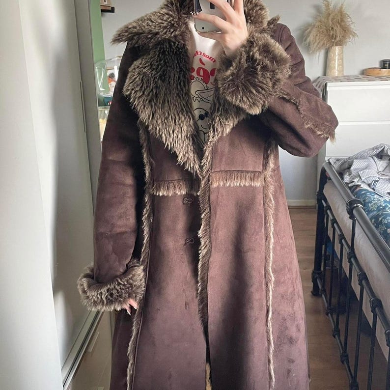 Handmade 70s Suede Shearling Coat: Penny Lane Afghan Style