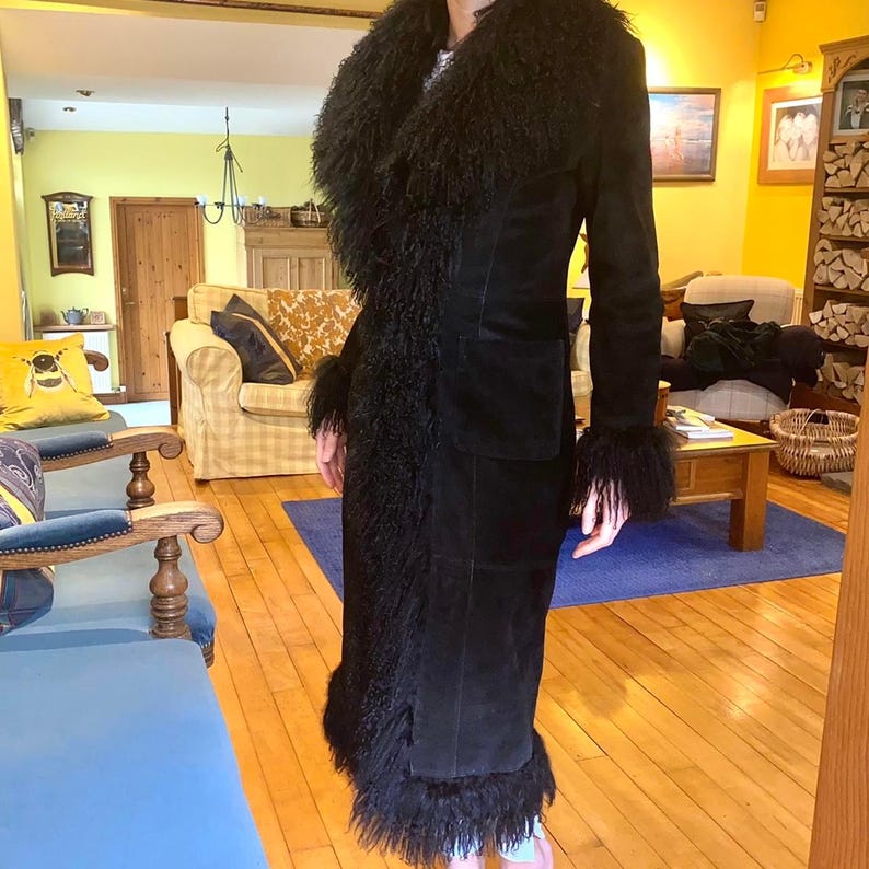 Penny Lane Mongolian Shearling Coat: 1970s Suede Leather Afghan Style