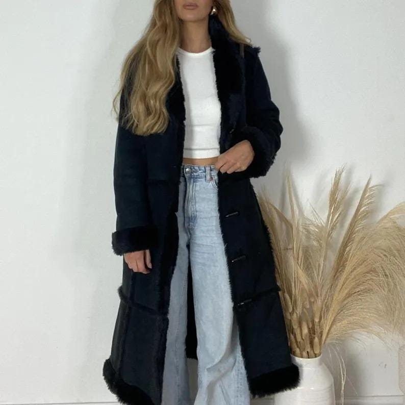 Vintage 70s Shearling Penny Lane Coat: Genuine Suede Leather, Boho Afghan Style