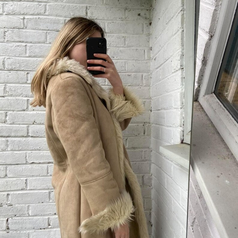 Handmade Suede Shearling Afghan Coat: 70s Penny Lane Style