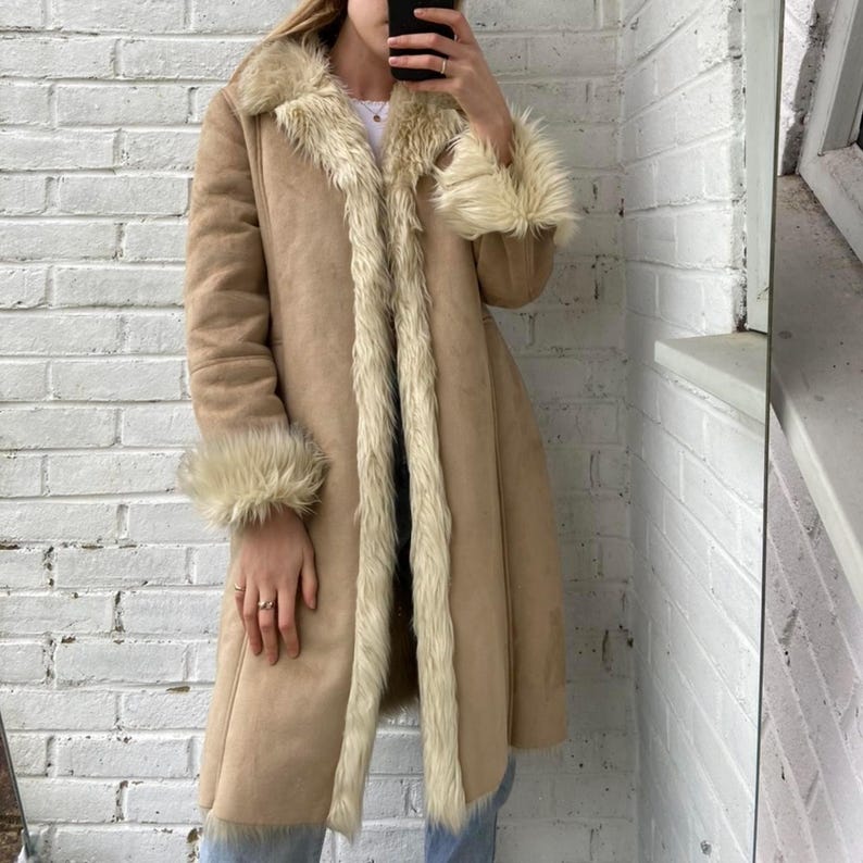 Handmade Suede Shearling Afghan Coat: 70s Penny Lane Style