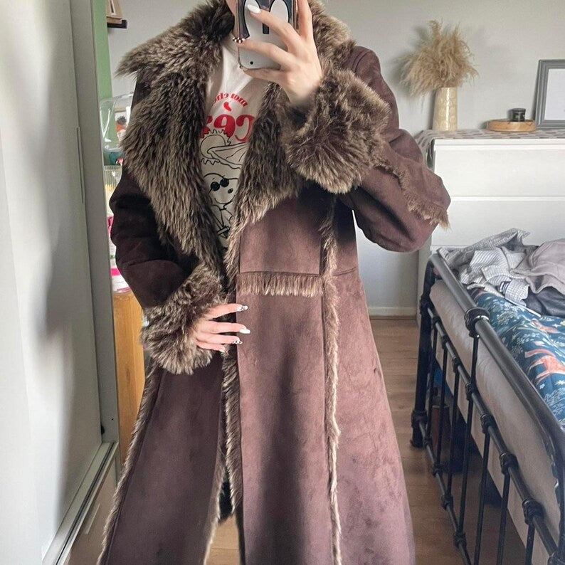 Handmade 70s Suede Shearling Coat: Penny Lane Afghan Style