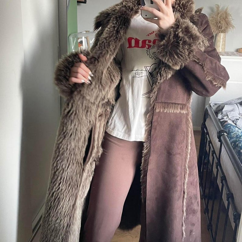 Handmade 70s Suede Shearling Coat: Penny Lane Afghan Style