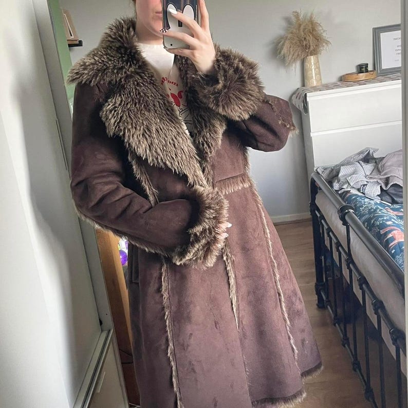 Handmade 70s Suede Shearling Coat: Penny Lane Afghan Style