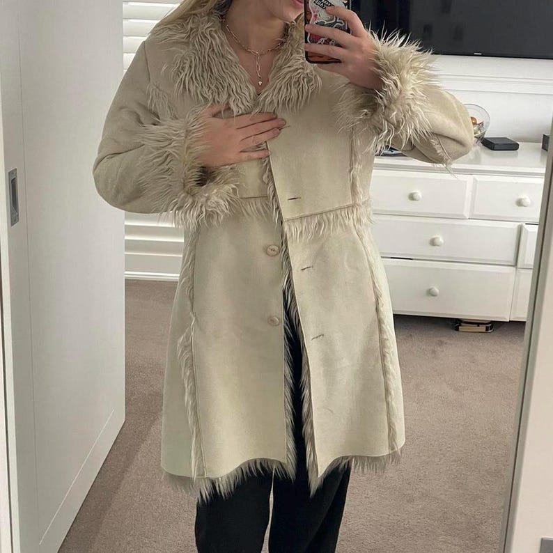 Handmade 70s Penny Lane Suede Shearling Coat - Bohemian Winter Style