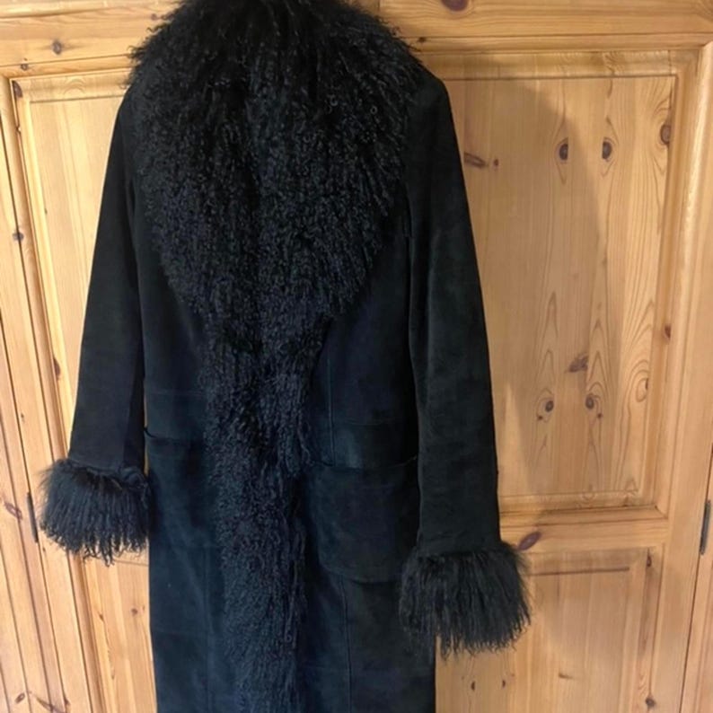 Penny Lane Mongolian Shearling Coat: 1970s Suede Leather Afghan Style