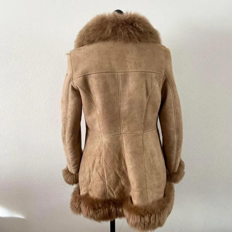 Vintage Suede Leather Shearling Coat: 70s Style Afghan Coat