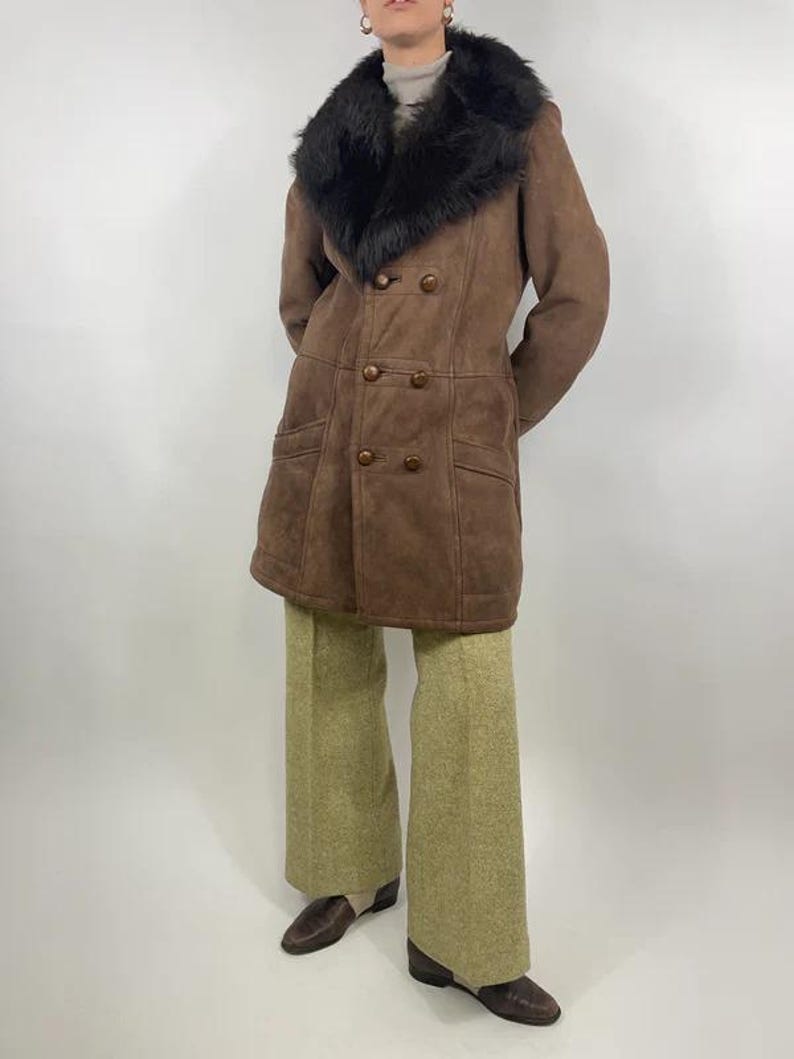 Handmade 70s Toscana Afghan Coat: Genuine Suede & Shearling Fur