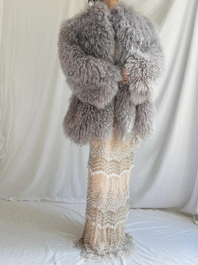 Gray Shearling Coat: Women's Real Fur Winter Outerwear