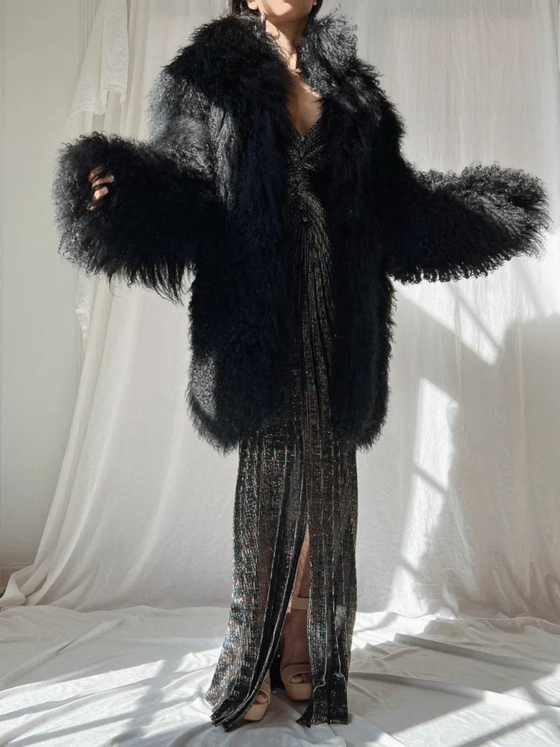 Mongolian Fur Coat: Real Shearling Mink Style, Oversized Long Coat