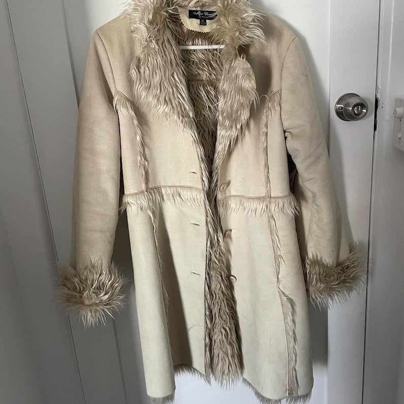Handmade 70s Penny Lane Suede Shearling Coat - Bohemian Winter Style