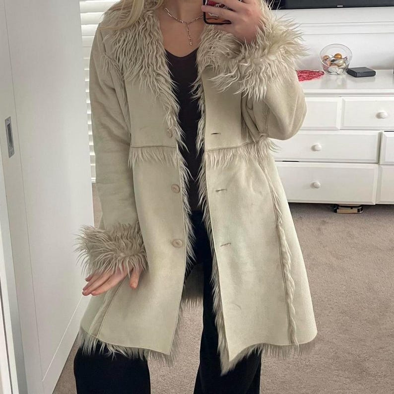 Handmade 70s Penny Lane Suede Shearling Coat - Bohemian Winter Style