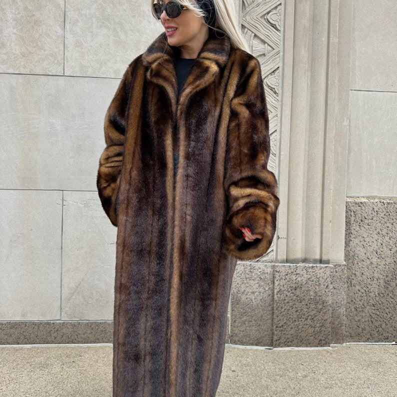 Women's Real Fox Fur Coat: Long Brown Luxury Winter Coat