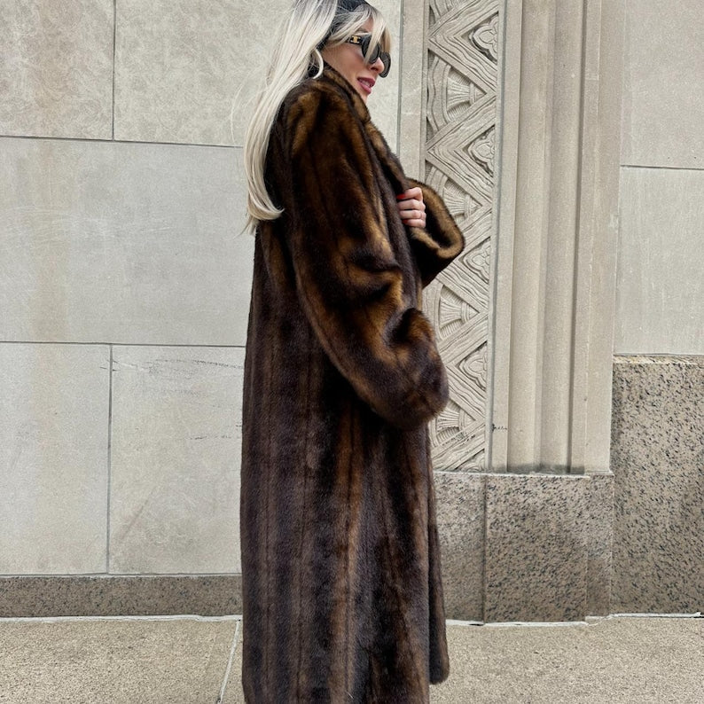 Women's Real Fox Fur Coat: Long Brown Luxury Winter Coat
