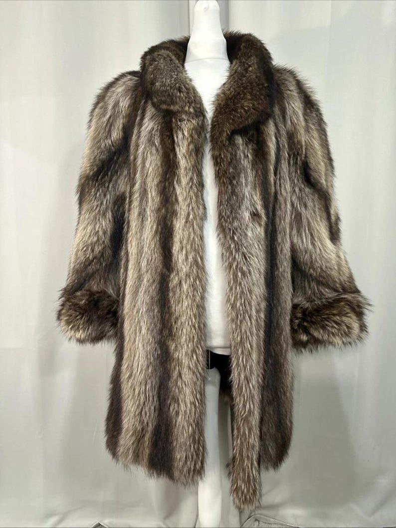 Luxury Handmade Raccoon Fur Coat: Long, Oversized, Polyester Lined